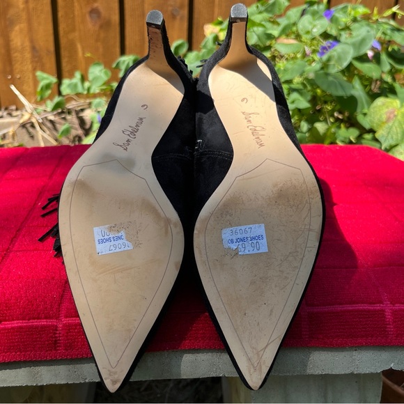 Sam Edelman Kandice Suede Fringe High Heel Booties Black Size 6 EUC - Picture 9 of 12